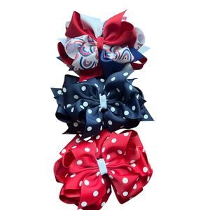 Boutique Double Stack Hairbows Style‎ 6" Patriotic Bundle Polka Dots Rainbows